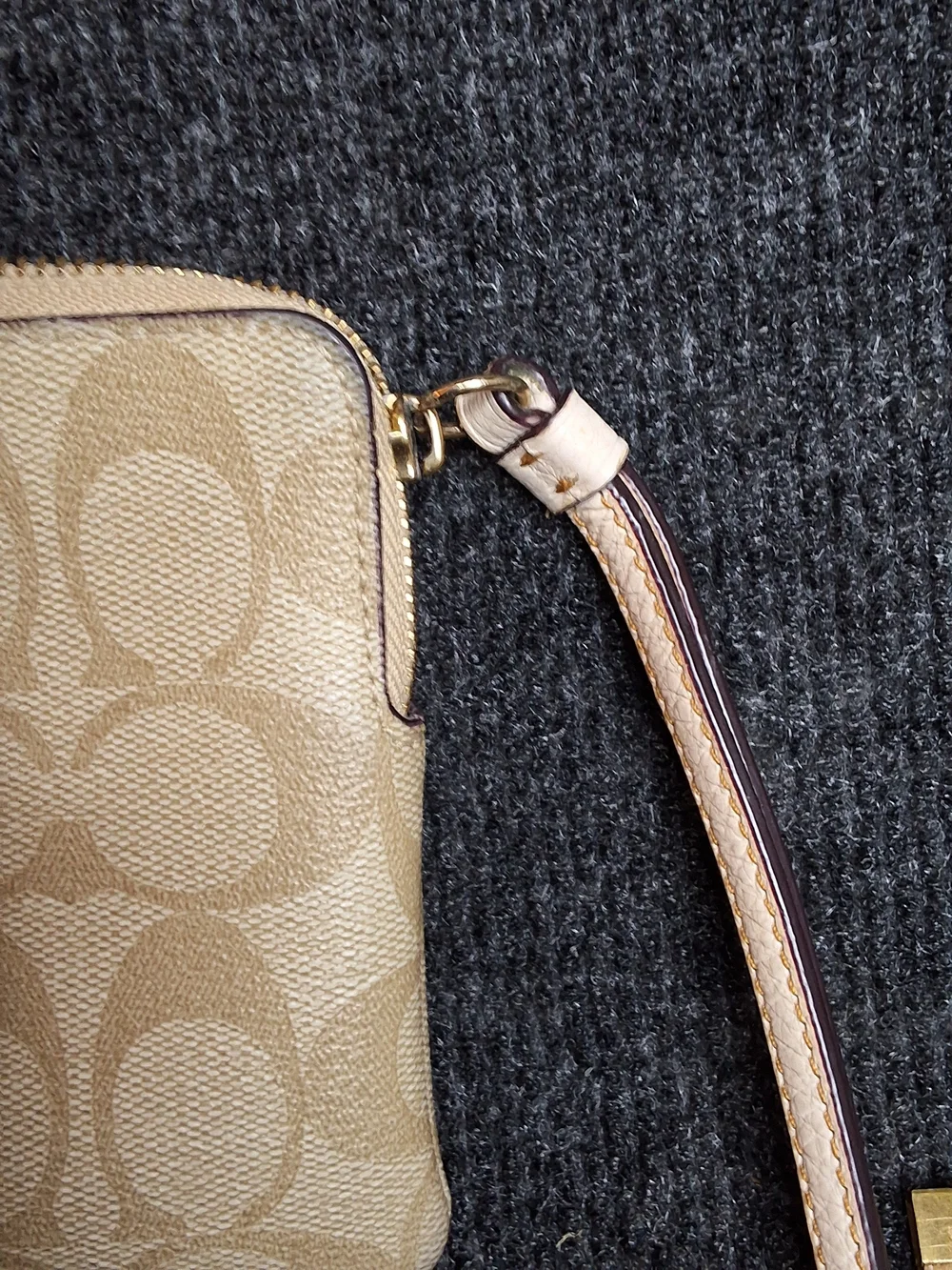COACH Beige Signature Canvas Tiger Wristlet Pouchbagged. #7698